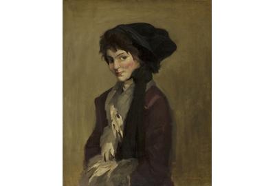 John Sloan (American, 1871-1951) Yolande in Gray Tippet, 1909.  Oil on canvas.  Bequest of R.H.  Norton, 53.179