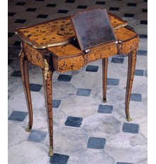 Attributed to Jean-François Oeben, Table de femme, c.  1760.  Oak, amaranth, ebony, boxwood, lemonwood, holly, violet wood.  Musée Cognacq-Jay, Paris.  Grant recipient Danielle Ezor is researching an 18th-century toilette table in the French Caribbean.  