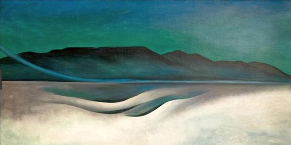 Georgia O’Keeffe, "Lake George," 1924, oil on canvas, 18 1/8 x 35 1/8 inches.  Bequest of James R.  and Barbara R.  Palmer.  IMAGE: © 2019 GEORGIA O’KEEFFE MUSEUM / ARTIST RIGHTS SOCIETY (ARS), NEW YORK