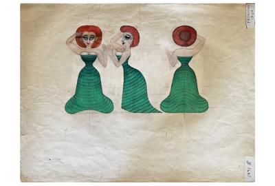 Edwin Lawson (1911-1980); Fashions 1904; Crayon, pencil on paper; Circa: 1971; 17 1/2" x 23 1/2"