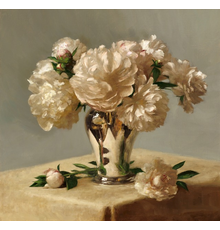 Sarah Lamb, "Peonies in Silver," Oil on linen, 23 x 24 in