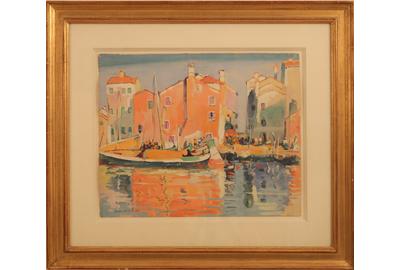 Dutch Port: Gouache on paper, 15 x 18.5 inches/Signed lower left