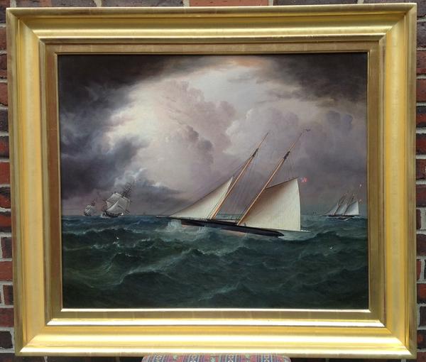 Yacht America by J.E.Buttersworth (1817-1894) Oil, 25x30 inches, 33x38 inches, signed lower right