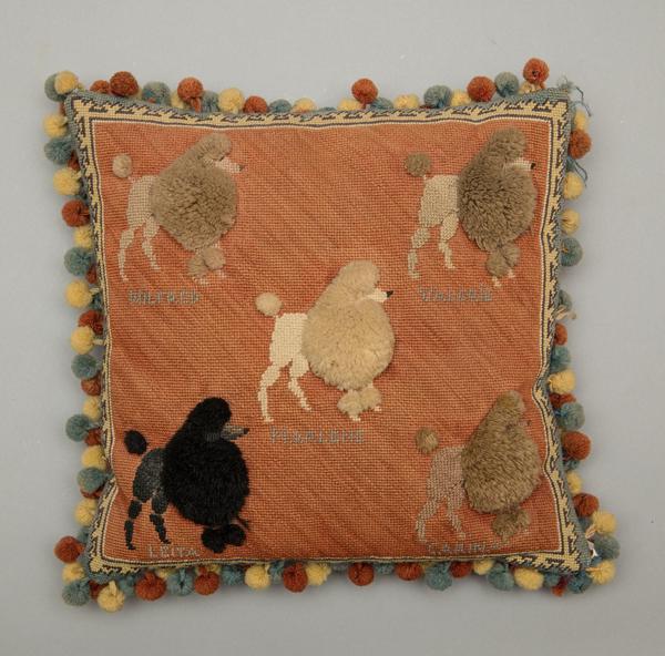 Attributed to Adaline Havemeyer Frelinghuysen, Poodle Throw Pillow, date unknown.  Wool, 15 x 15 x 5 in.  Photography by Andy Duback.