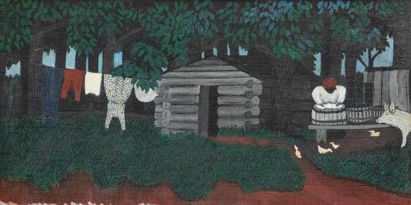 Horace Pippin, “The Wash” (c.  1942), oil on canvas , 13 1/2 x 17 1/2 in.  (Gift of Richard and Laura Parsons, 2021)