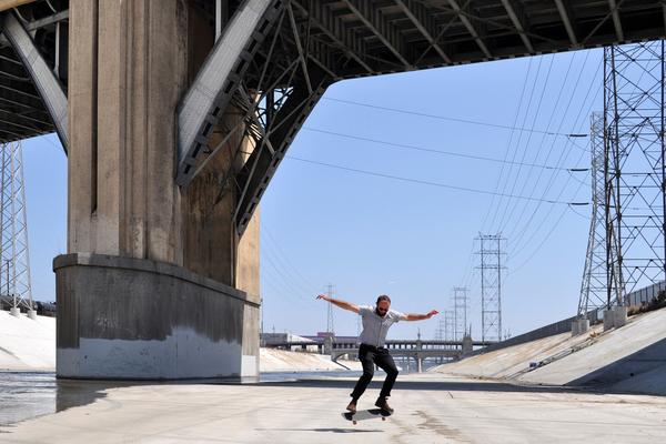 Los Angeles River, Arts District Resident “Chad” Skating in the River Channel under the 6th Street Bridge ©2014 Barron Bixler 