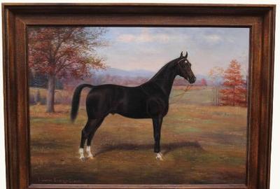 Essie Leone Seavey Lucas (American 1872 – 1932) ( aka E.  Leone Seavey ) Portrait of a Racehorse - Oil on canvas, 22 x 30 inches / Signed lower left