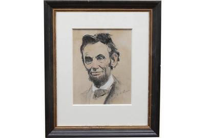 Cecil Calvert Beall (American 1892 - 1967) ( aka C.  C.  Beall ): Portrait of Lincoln - Charcoal/gouache on paper, 8 x 6 inches / Signed lower right