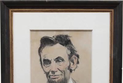 Cecil Calvert Beall (American 1892 - 1967) ( aka C.  C.  Beall ): Portrait of Lincoln - Charcoal/gouache on paper, 8 x 6 inches / Signed lower right