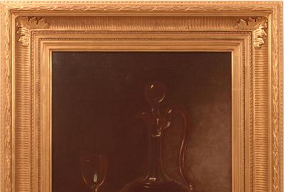 Carducius Plantagenet Ream (1837 – 1917) ( aka Carducius Ream ): Still-life with Fruit and Decanter - Oil on canvas, 19.5 x 14.5 inches / Signed lower right 