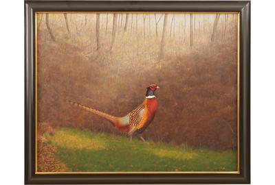 Cock Pheasant: Oil on canvas, 17.25 x 22 inches/Signed lower right