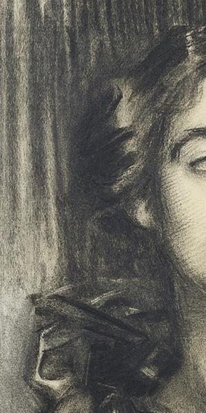 DETAIL: John Singer Sargent, Sybil Sassoon, later Marchioness of Cholmondeley, 1912.  Charcoal.  Private Collection.