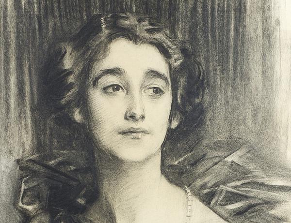 DETAIL: John Singer Sargent, Sybil Sassoon, later Marchioness of Cholmondeley, 1912.  Charcoal.  Private Collection.