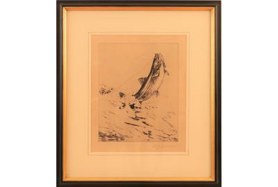 Rising Trout: Etching, 7 x 8.5 inches/Signed lower right