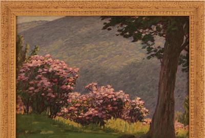 Andrew Thomas Schwartz (1867 - 1942): Pink Flowers - Oil on board, 15.5 x 19.25 inches/Signed lower right