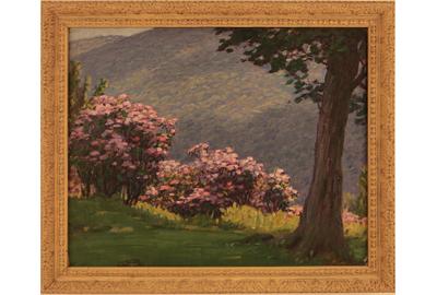 Andrew Thomas Schwartz (1867 - 1942): Pink Flowers - Oil on board, 15.5 x 19.25 inches/Signed lower right