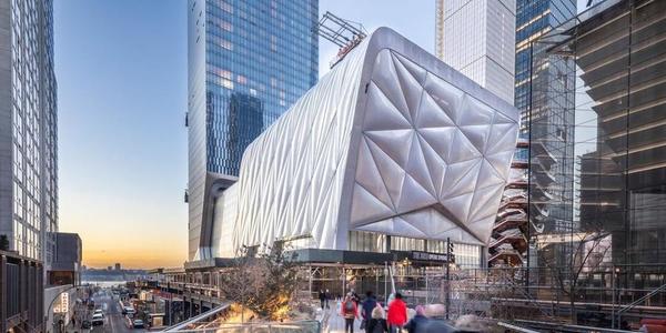 The Shed under construction, as seen from the High Line, February 2019.  Photo: Brett Beyer.  Project Design Credit: Diller Scofidio + Renfro, Lead Architect, and Rockwell Group, Collaborating Architect.