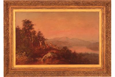 OTTO SOMMER (1811 – 1911) DEER AT DUSK Oil on canvas, 17.75 x 27.5 inches/Signed lower right