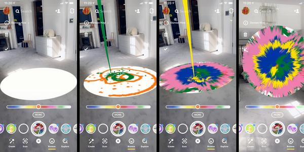 Snapchat teamed up with Damien Hirst to offer users an AR lens for making spin paintings.  