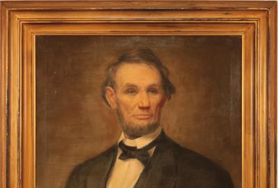 PENRHYN STANLAWS (SCOTTISH-AMERICAN 1877 - 1957) ABRAHAM LINCOLN Oil on canvas, 30 x 25 inches / Signed lower left