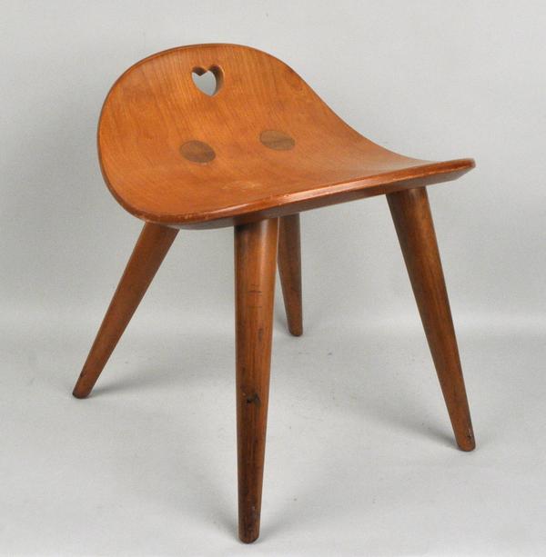 Edward Wormley for Dunbar, rare cherrywood “heart” stool.