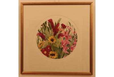 Michael Strueber (1945 - ): Summer Bouquet - Water Color, 17.5 inches round inside matte/Signed lower left 