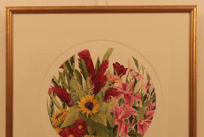 Michael Strueber (1945 - ): Summer Bouquet - Water Color, 17.5 inches round inside matte/Signed lower left 