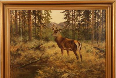 ARTHUR FITZWILLIAM TAIT (BRITISH-AMERICAN, 1819 – 1905) MULE DEER Oil on canvas, 23.25 x 31 inches/Signed lower right