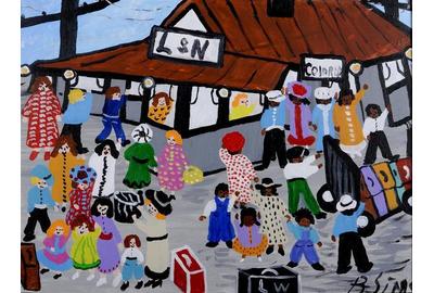 Bernice Sims (American, born 1926), L&N Train Station, Brewton, Alabama, ca.2002, acrylic on canvas, 18 x 24 inches, Jule Collins Smith Museum of Fine Art at Auburn University gift of Micki Beth Stiller, 2009.17.02