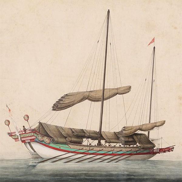 Chinese Export Watercolor of Junk, 19th Century