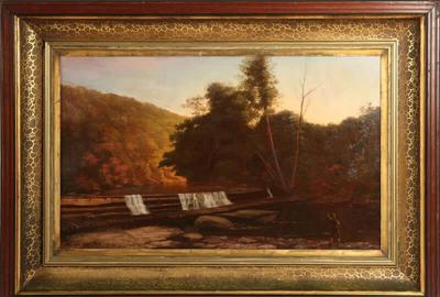 Robert M.  Tudor (American, 19th century): Fishing in the Catskills - Oil on canvas, 22 x 36 inches / Signed and dated lower left