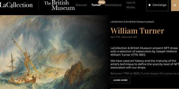 Screenshot of The British Museum's J.M.W.  Turner NFT page on the website La Collection.