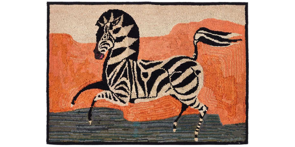 From Earle Vandekar of Knightsbridge, American Hooked Rug Depicting a Zebra Mounted on Stretcher, Early 20th Century, (Ref: NY9569 - camr).