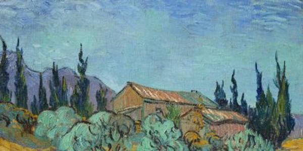 Vincent van Gogh (1853-1890), Cabanes de bois parmi les oliviers et cyprès, October 1889.  Oil on canvas.  17⅞ x 23¾ in (45.5 x 60.3 cm).  Sold for $71,350,000 in The Cox Collection: The Story of Impressionism on 11 November 2021 at Christie’s in New York