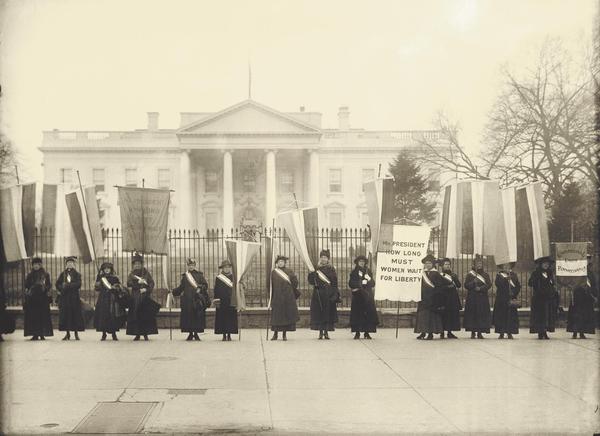 Women Suffrage Pickets at the White House, 1917.  Harris & Ewing Photograph Collection, Library of Congress.