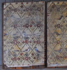 An extremely rare and important set of three folk art painted plaster walls in original condition, removed from an 18th century house in Old Lyme, CT.