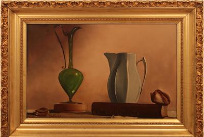 HARRY WATROUS (AMERICAN 1857 - 1940) PITCHER, VASE AND SEASHELLS Oil on board, 11.5 x 18 inches / Signed lower left