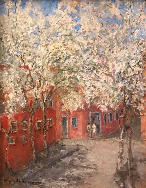 Guy A.  Wiggins (b.  1920) "Japanese Cherry Blossoms in Greenwich Village," Oil, 20 x 16, Opening bid $3,000.  