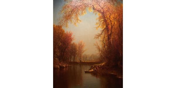 Sanford Robinson Gifford (1823–1880).  An Indian Summer Day on Claverack Creek, 1877–79.  Oil on canvas.  Promised Gift of Barrie A.  and Deedee Wigmore, in celebration of the Museum's 150th anniversary