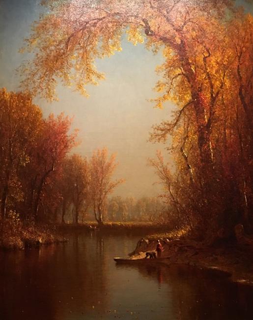 Sanford Robinson Gifford (1823–1880).  An Indian Summer Day on Claverack Creek, 1877–79.  Oil on canvas.  Promised Gift of Barrie A.  and Deedee Wigmore, in celebration of the Museum's 150th anniversary