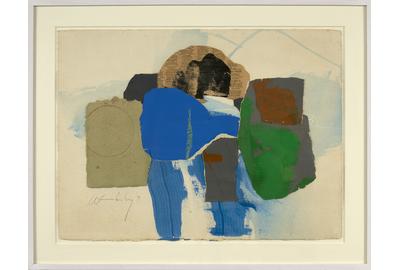 Frank Wimberley, Untitled (Collage), 1971, Newsprint, handmade paper, Color-aid and painted paper on Arches paper, 22 1/2 x 30 inches.  