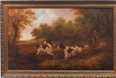 James Henry Beard (American 1811 – 1893) Woodcock Hunting 20.5 x 35 inches 