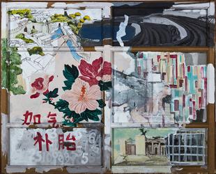 Wang Haichuan, Diary 1, 102x125cm, Mixed media on recycled windows, 2017