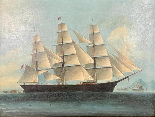 19th century Chinese School oil painting titled American Clipper Ship Mary Entering Hong Kong (circa 1850-60), 22 inches by 28 inches (as framed) (est.  $2,000-$4,000).