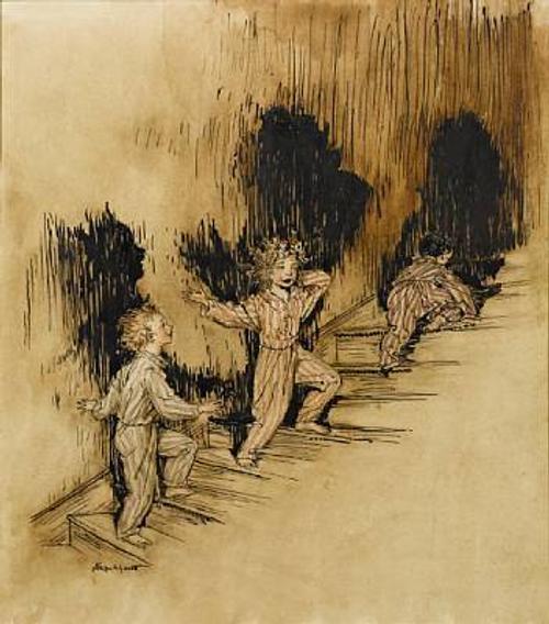 RACKHAM, ARTHUR.  1867-1939.  "Twas the Night Before Christmas," pen and ink and watercolor on stiff paper, Estimate: US$8,000 - 12,000.