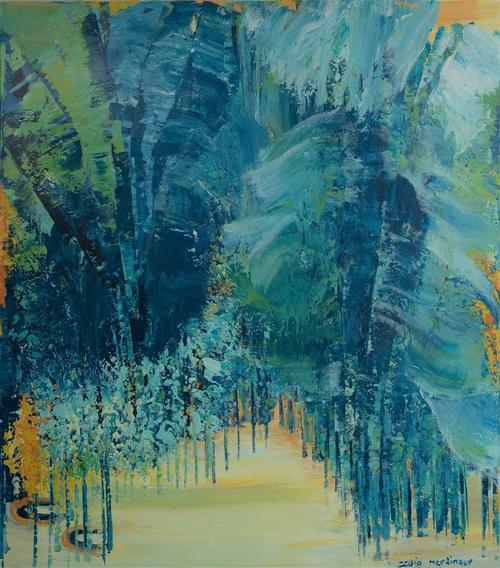 Zvia Merdinger, Blue Jungle, Mixed Media on Canvas, 63'' x 55''