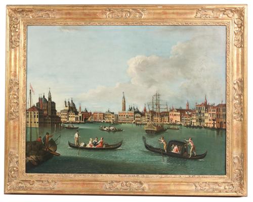 Oil on canvas depicting a Venice canal scene by a follower of Johan Richter, Italian School 18th Century.