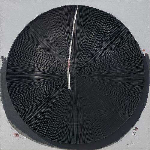 Jeong Min Suh, Line 33, 2022.  Mixed media with Korean mulberry paper, 55 7/8 x 55 7/8 x 3 in.