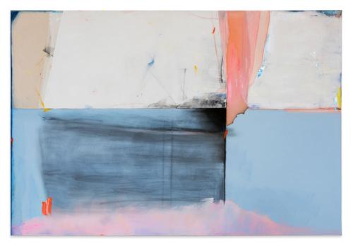 Dana James Widow's Peak, 2021 Oil, pigment, encaustic, acrylic, and foil on canvas 46 x 68 inches