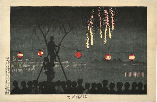 Kobayashi Kiyochika (1847-1915) Fireworks at Ikenohata, woodblock print, ca.  1881.  